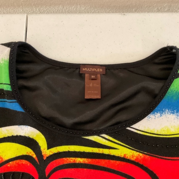 Multiples Abstract Print Top Multicolor Beaded Cotton Pullover Women’s Size 2X - Picture 9 of 14
